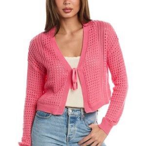 C&C California Tie Front Cardigan Pink Lemonade Size Large 100% Cotton